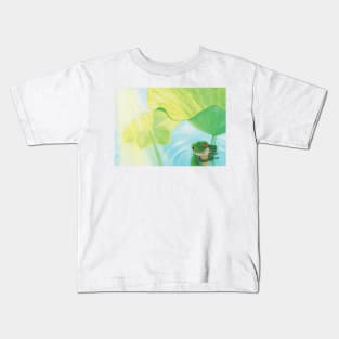 Green Frog under Lily Pad Kids T-Shirt